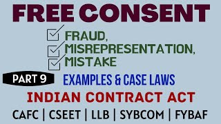 Fraud  Misrepresentation  Mistake  Free Consent  Indian Contract Act  Caselaws  Example [upl. by Franklin857]