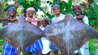 GIANT STINGRAY Fish Cooking  Monster SeaFood Stingray Fish Cutting and Cooking  Thirukkai Kulambu [upl. by Smith]