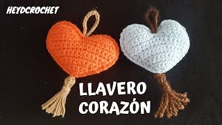 llavero en forma de corazón a crochet paso a paso  TUTORIAL  Heydcrochet [upl. by Ashly]