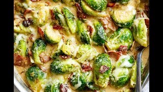 Creamy Garlic Parmesan Brussels Sprouts amp Bacon [upl. by Dowling]